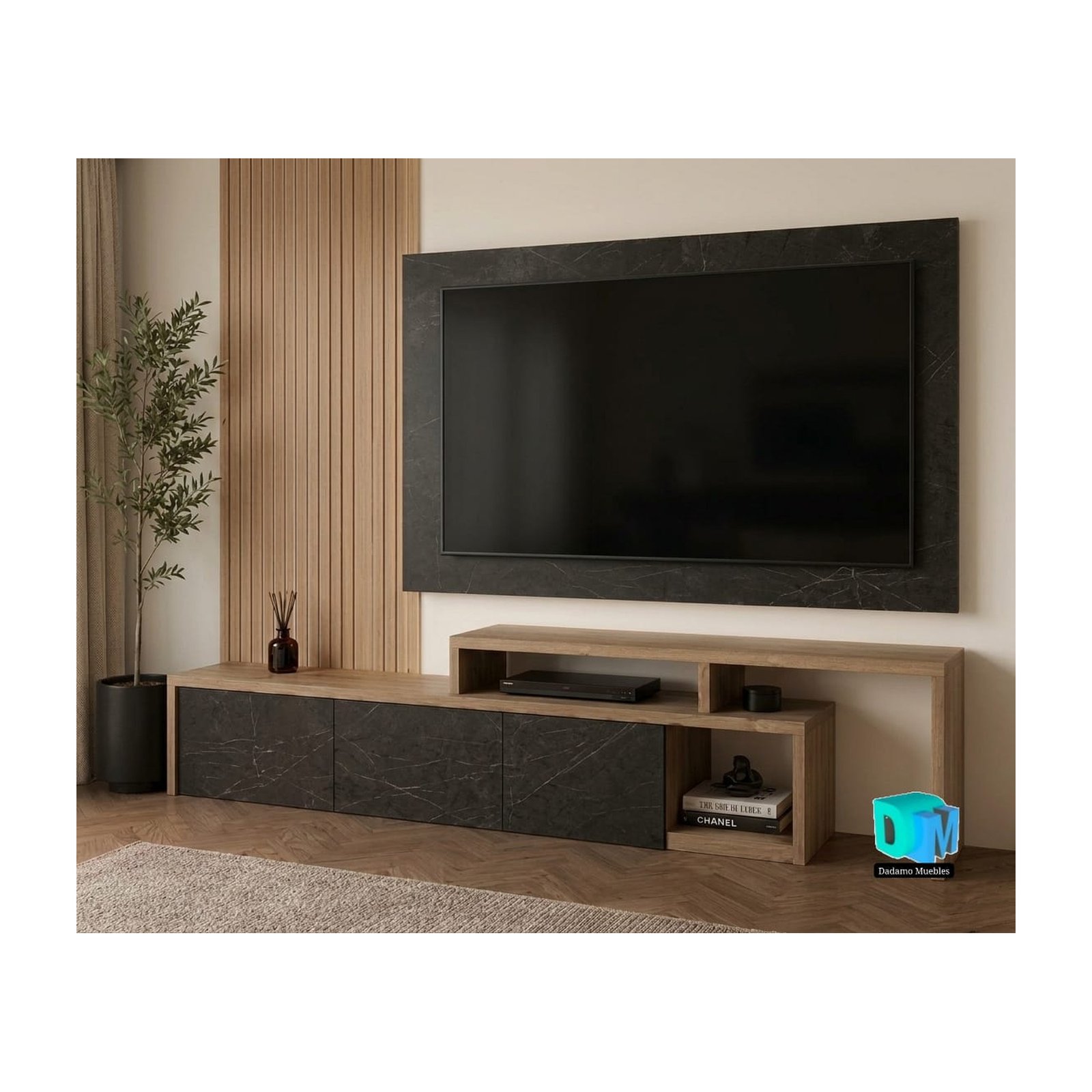 Rack TV 2,50 m con wall panel y panel para TV