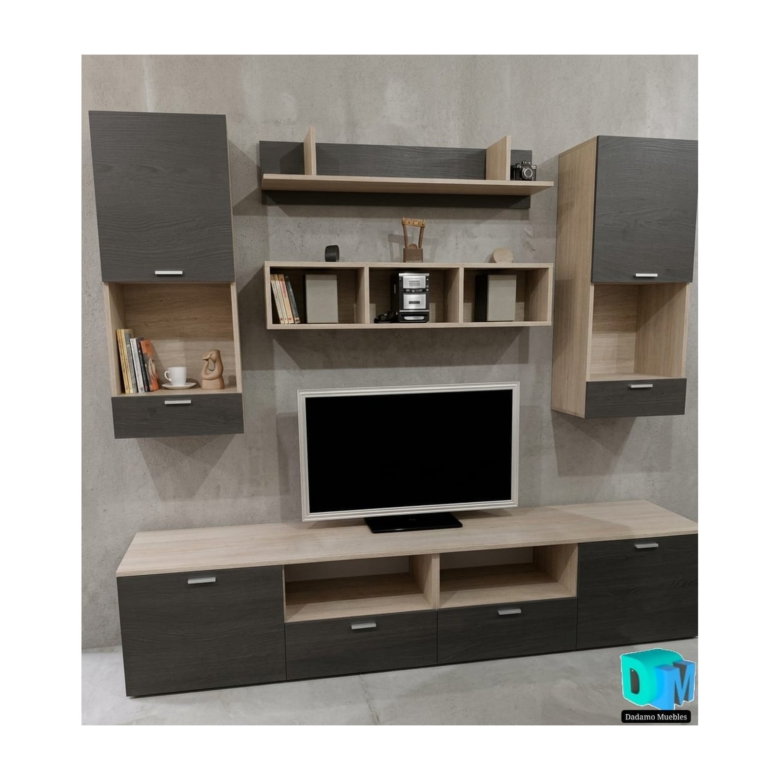 Rack TV 2,60 m con estantes flotantes