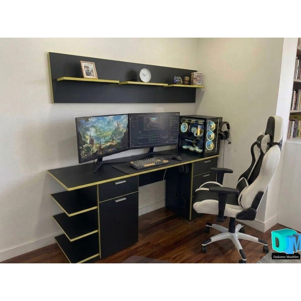Escritorio gamer 1,80 x 0,80 m con alzada y cajonera