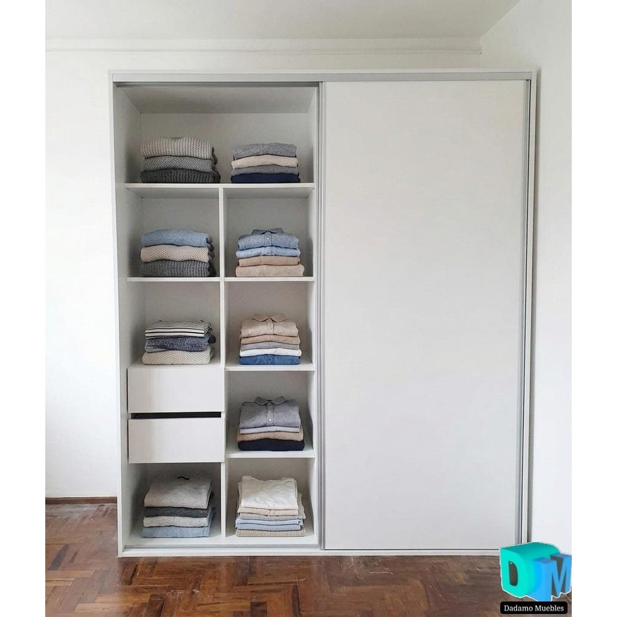 Placard 1,80 x 2,20 x 0,60 m blanco con doble colgado y 2 cajones